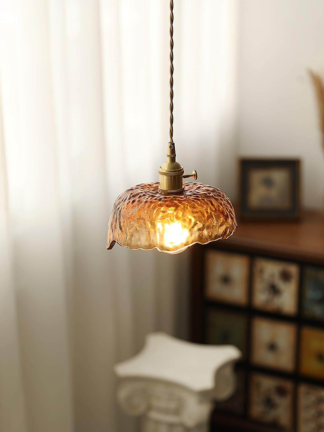 Suspension vintage en verre marron clair