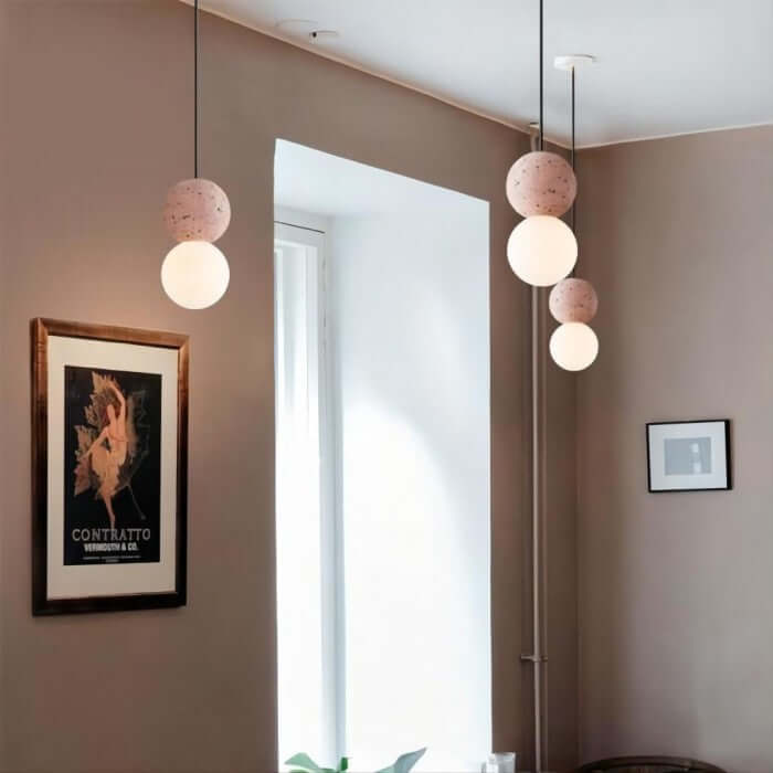 Lampe suspendue design en ciment et verre