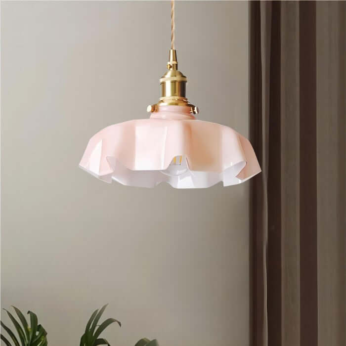 Lampe suspendue rétro fleur en verre crème