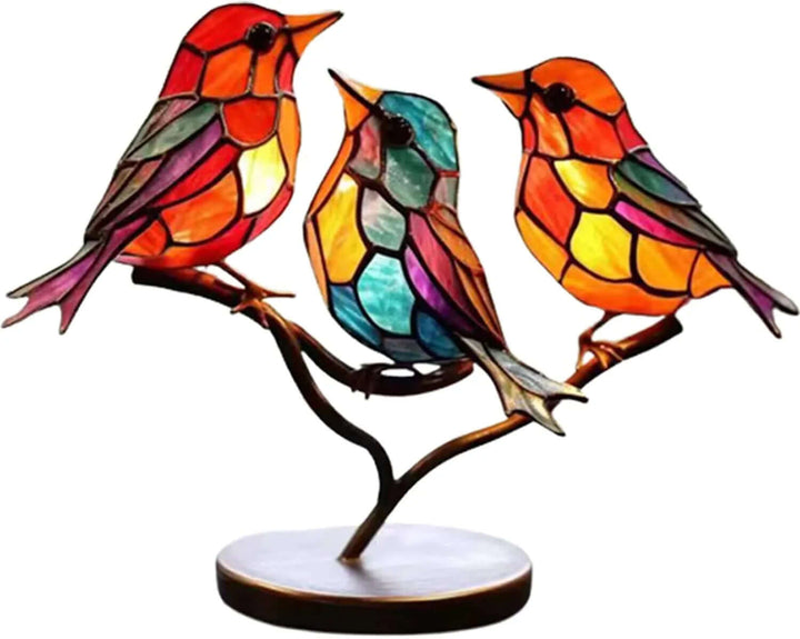 Sculpture d'oiseau décorative - Oiseaux colorés sur une branche