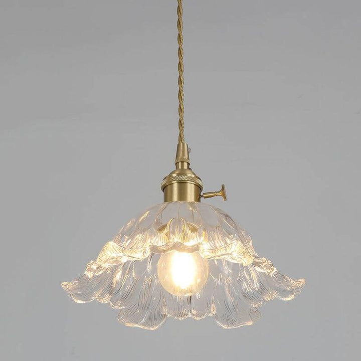 Lampe suspendue dorée en forme de fleur de verre