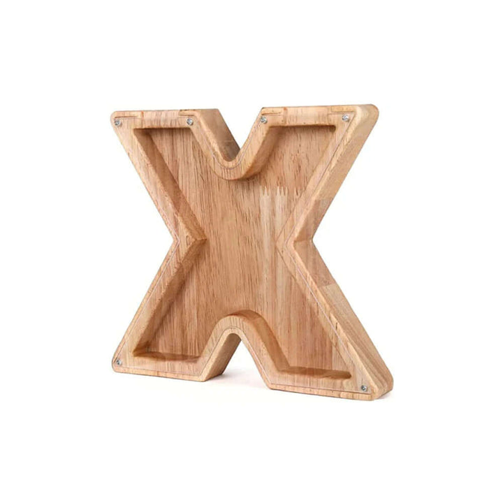 Tirelire en bois avec fenêtre de visualisation - motif alphabet