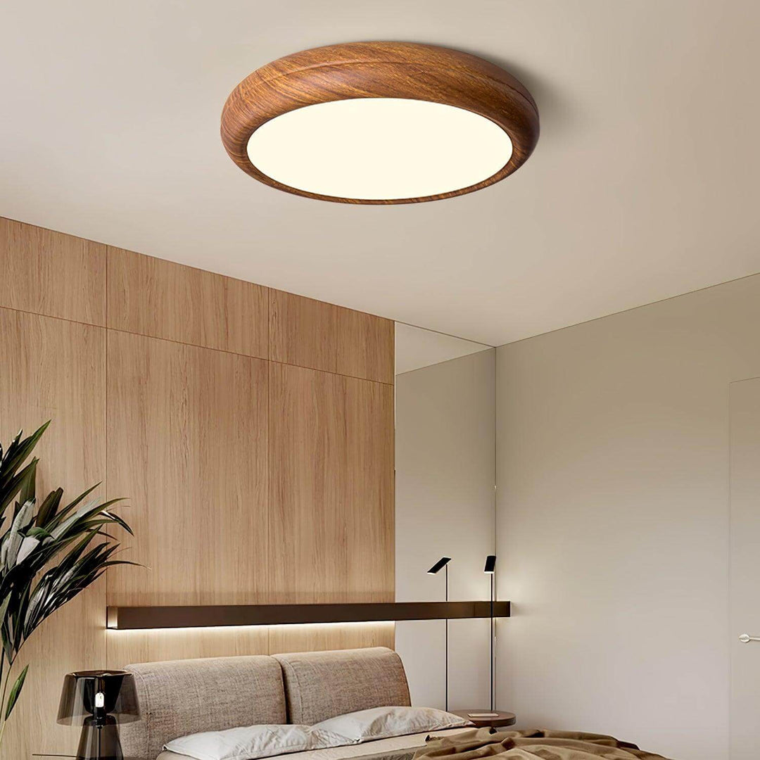 Plafonnier LED aspect bois moderne rond