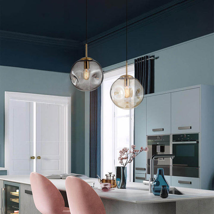 Suspension en verre doré, forme sphérique, 25 cm