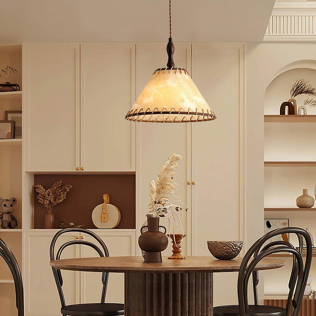 Lampe à suspension en bois et tissu