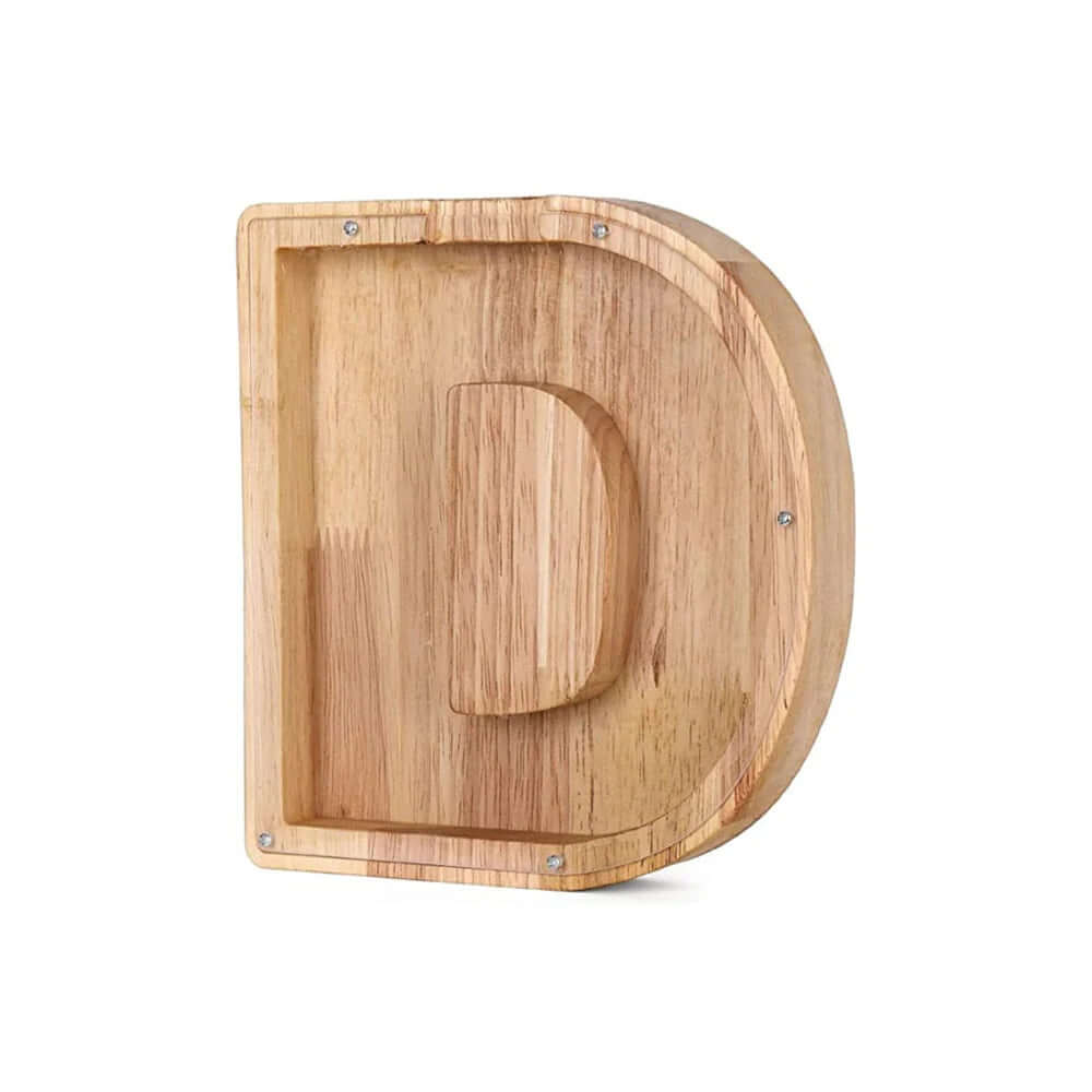 Tirelire en bois avec fenêtre de visualisation - motif alphabet