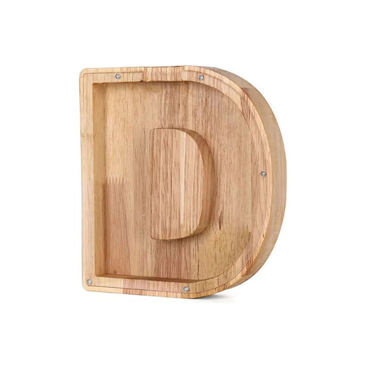 Tirelire en bois avec fenêtre de visualisation - motif alphabet
