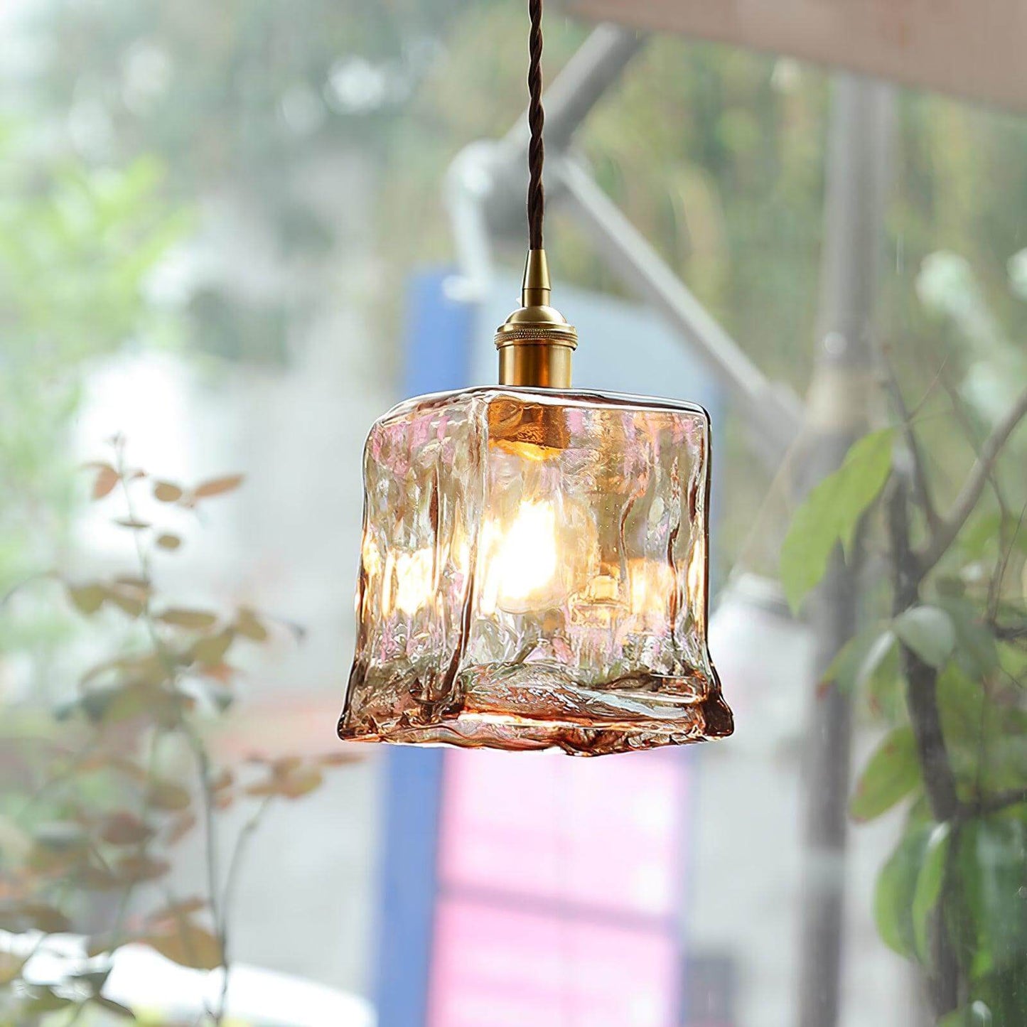 Suspension vintage en verre marron clair