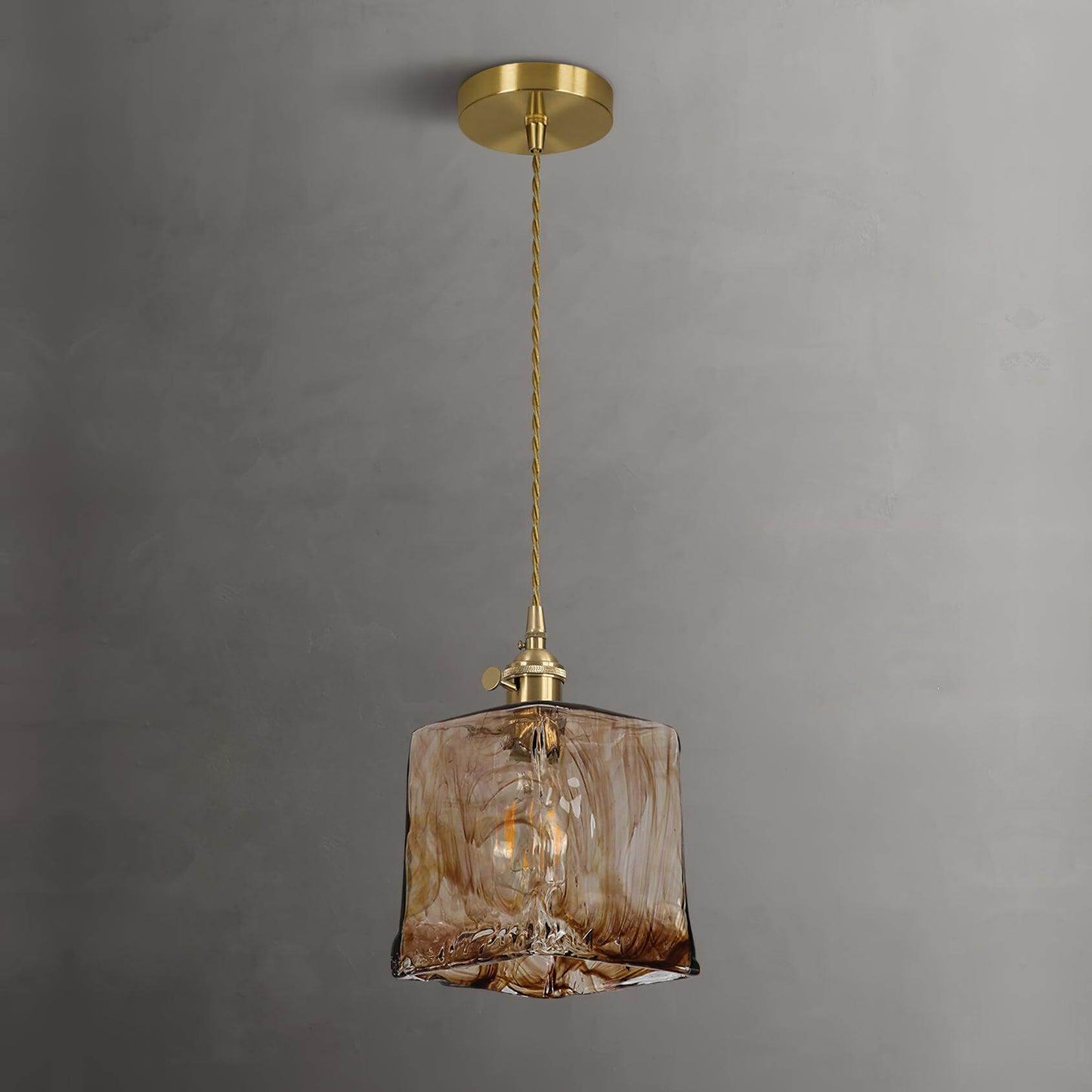 Suspension vintage en verre marron clair