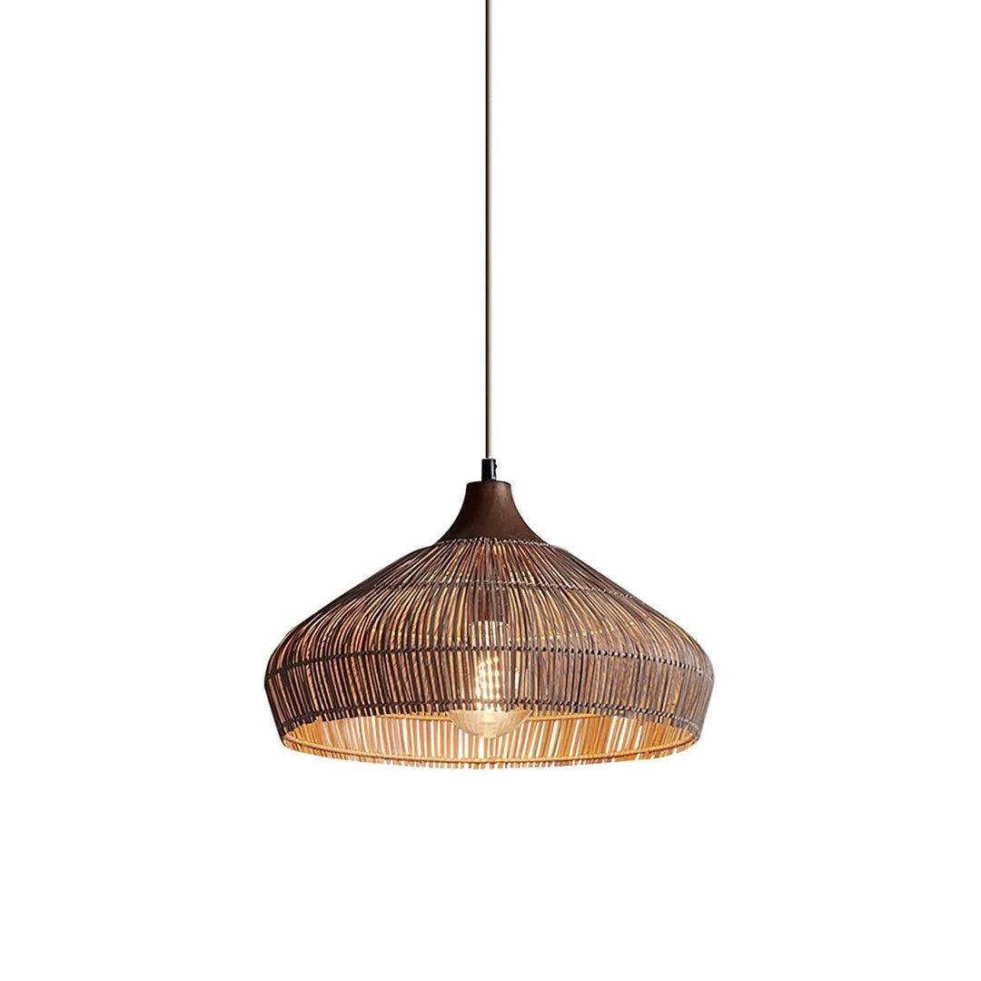 Lampe suspendue en rotin et bois