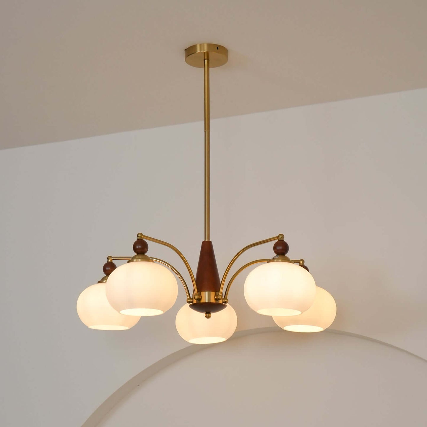 Retro Kronleuchter Holz & Messing