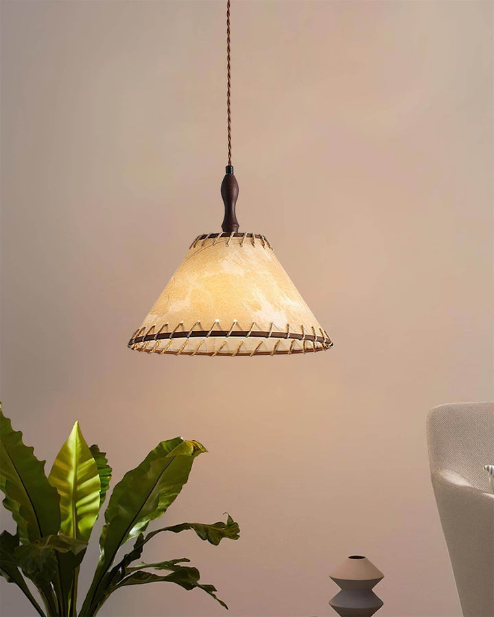 Lampe à suspension en bois et tissu