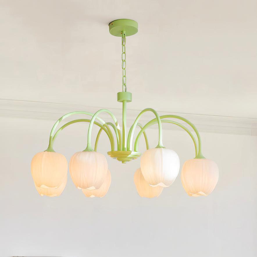 Tulpen-Matcha-Kronleuchter - 5-8 Leuchten