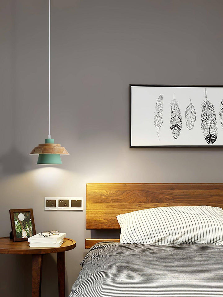 Lampe suspendue design en bois et pierre