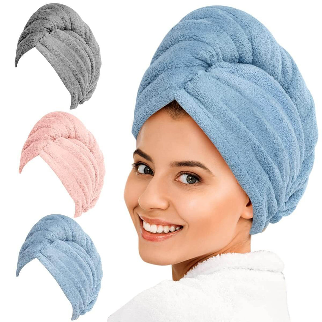 3er Pack Mikrofaser Haarhandtuch Turban mit Knoten