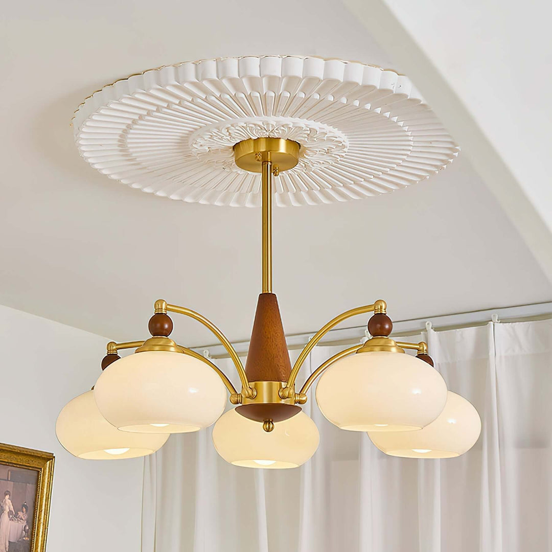 Lustre rétro en bois et laiton