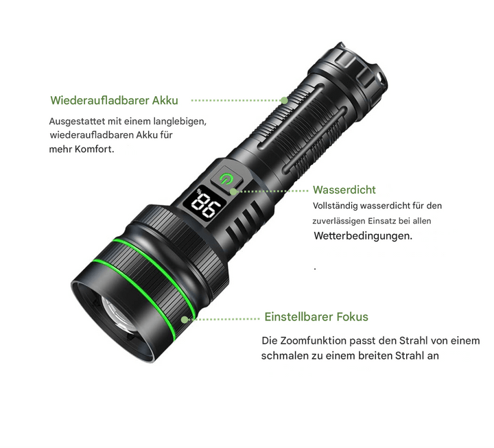 Extrem helle LED-Taschenlampe mit Zoom