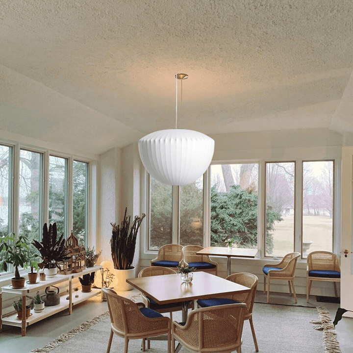 Lampe suspendue moderne, soie et acier
