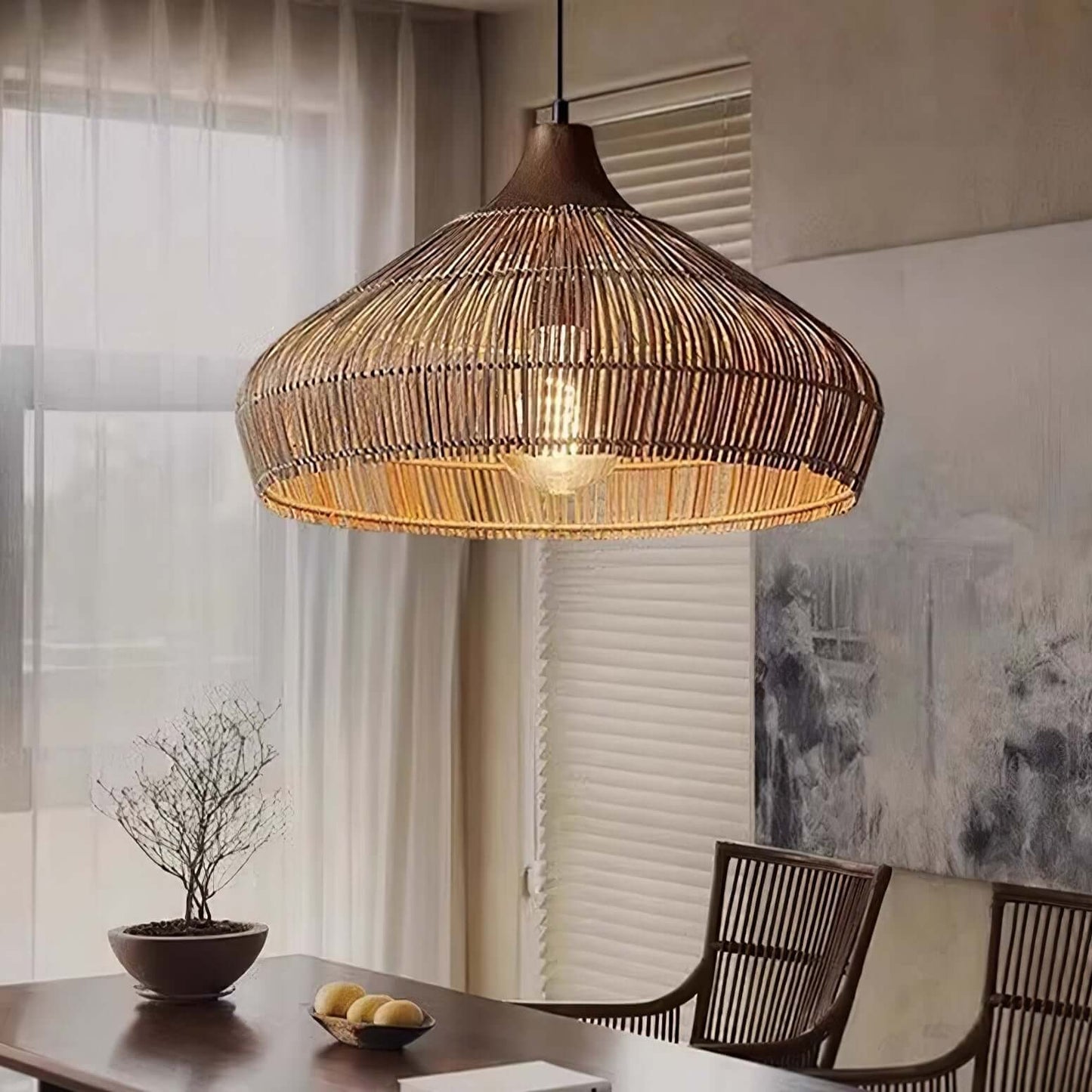 Hängeleuchte Rattanlampe Holz