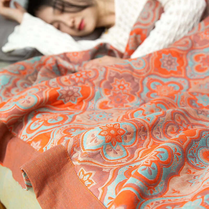 Couverture en coton 6 couches de haute qualité, orange-bleu