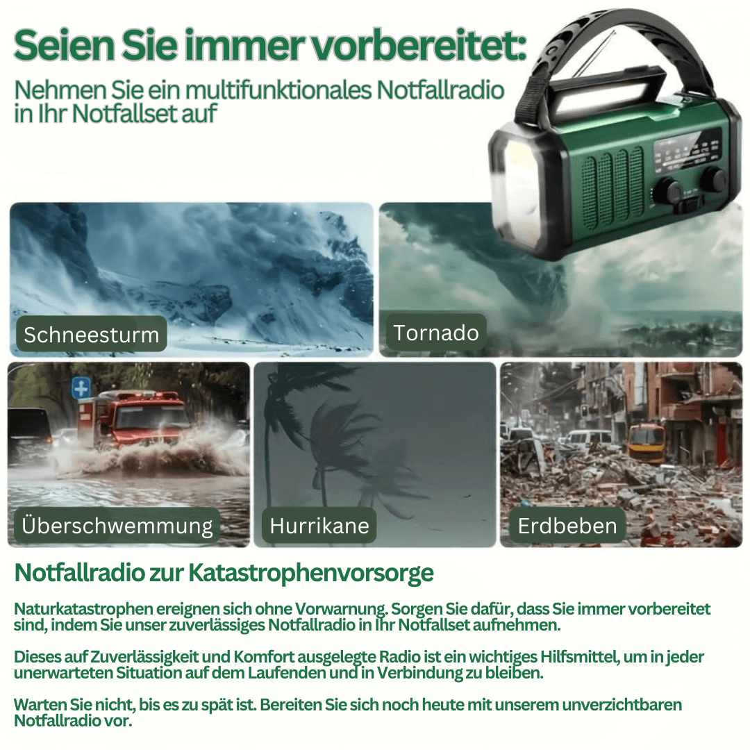 Multifunktionales Notfallradio mit Solar & Kurbel