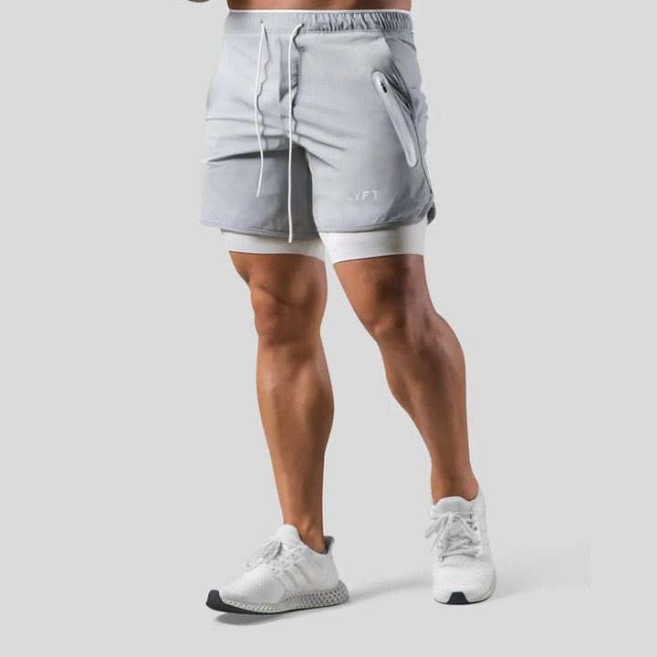 "2-in-1 Herren-Trainingsshorts, sportlich, komfortabel, innenliegende Kompressionshose, mit Taschen, schwarz"