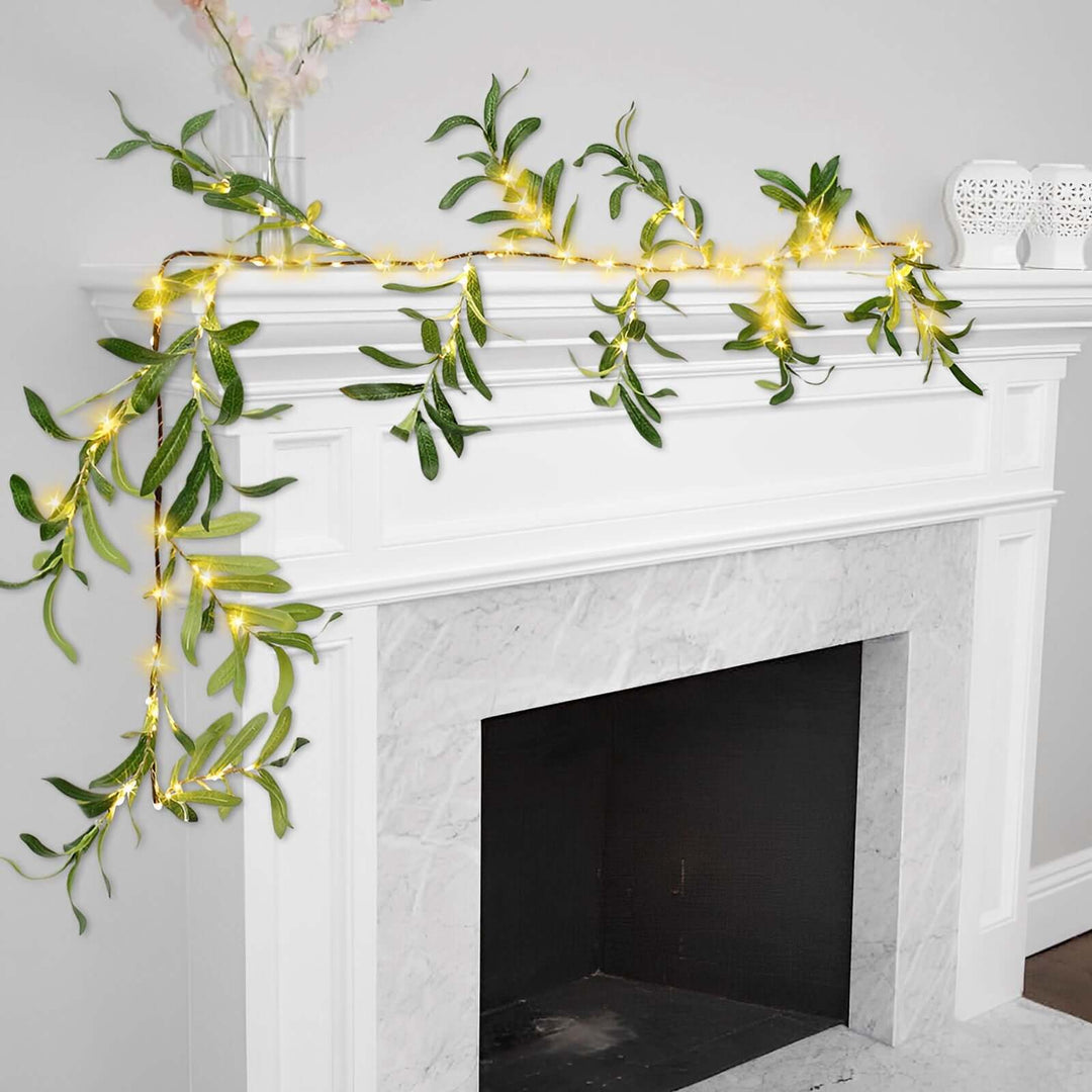 Guirlande lumineuse décorative LED branche d'olivier 182 cm