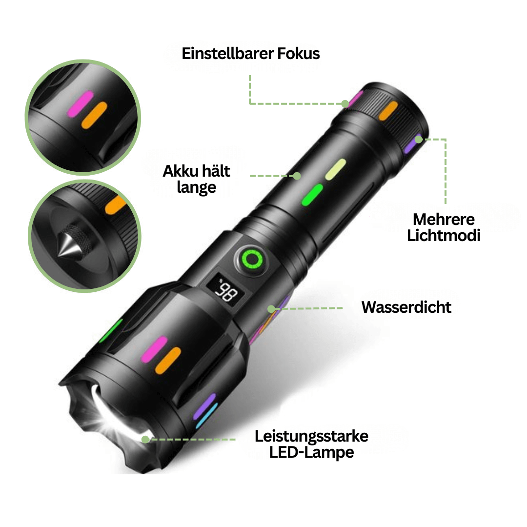 9000 Lumen LED Taschenlampe, wiederaufladbar