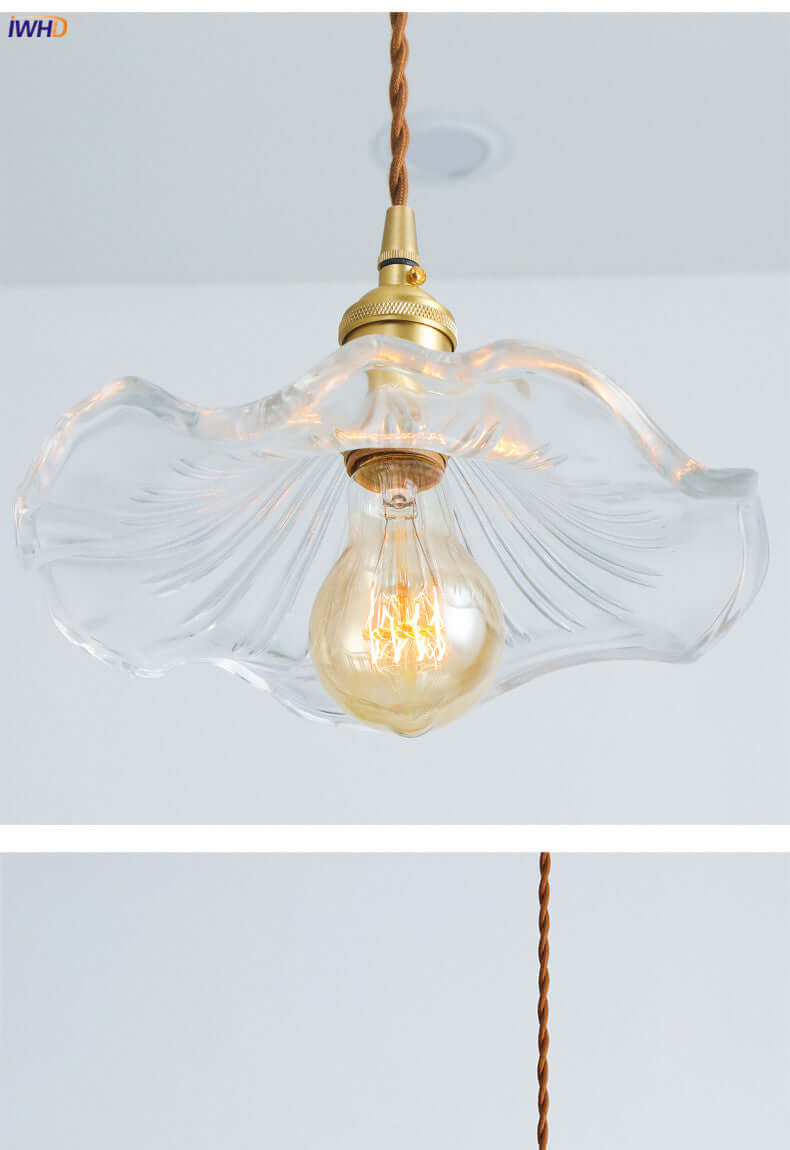 Suspension LED, vitrail et cuivre - Design moderne