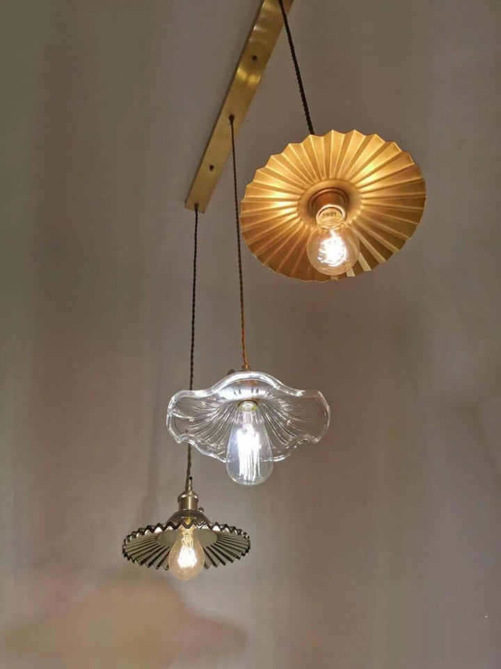 Suspension LED, vitrail et cuivre - Design moderne