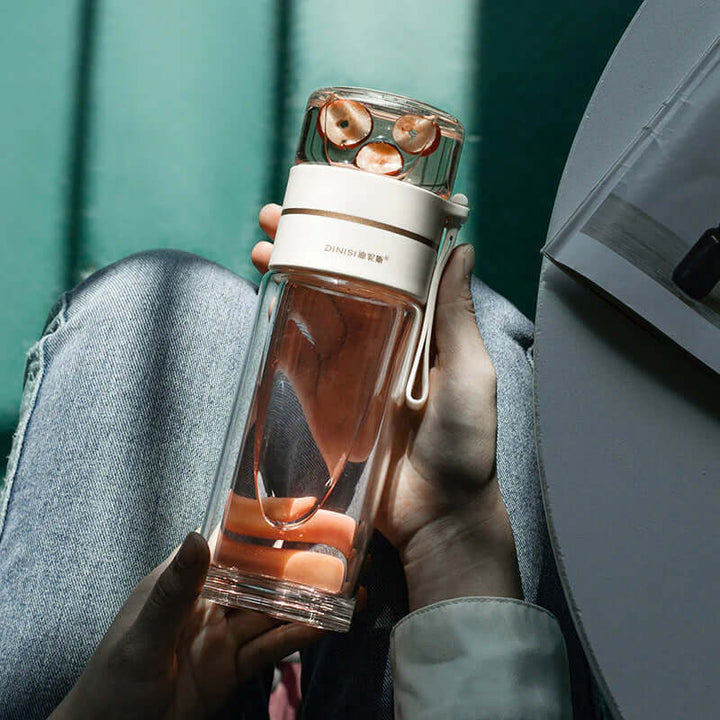 Bouteille à thé en verre à double paroi avec passoire en acier inoxydable