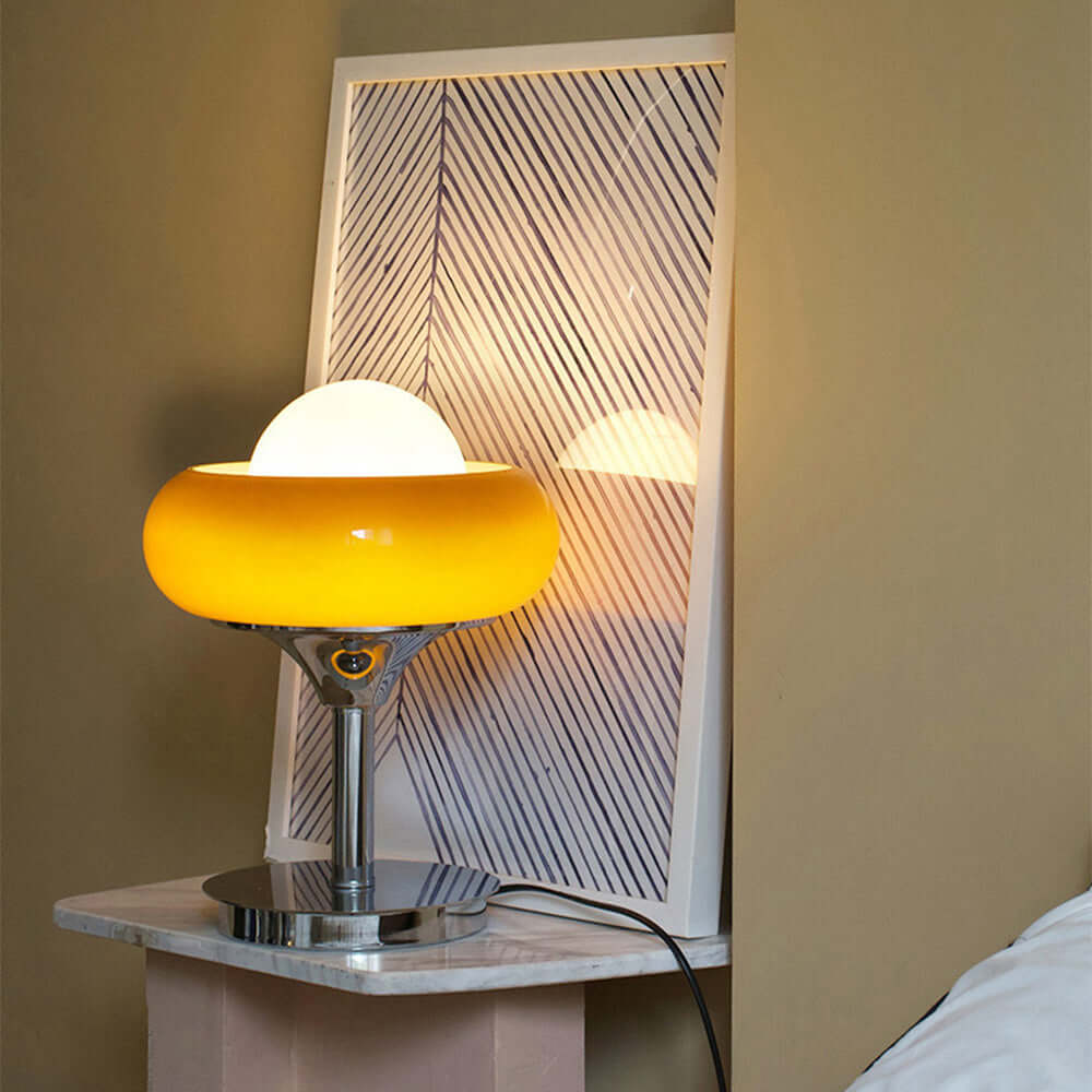 Vintage Bauhaus Glas Gelb Tischlampe
