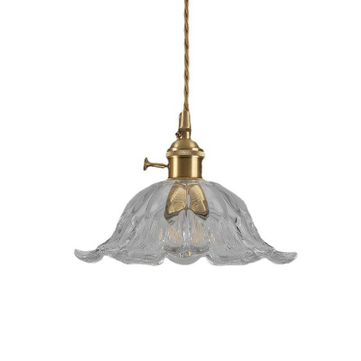 Lampe suspendue dorée en forme de fleur de verre
