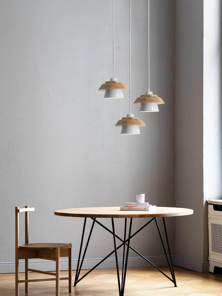 Lampe suspendue design en bois et pierre