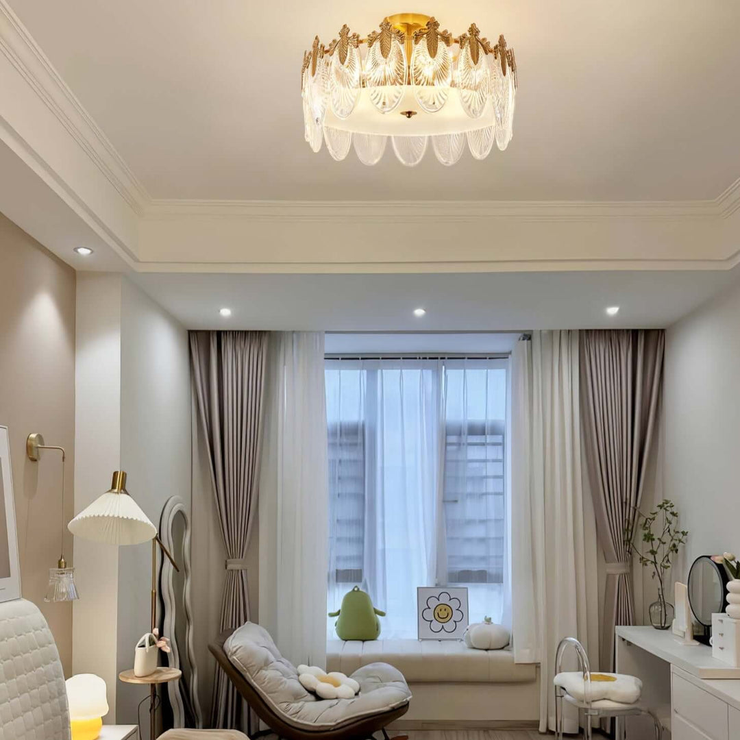 Lustre rond en verre avec motif décoratif