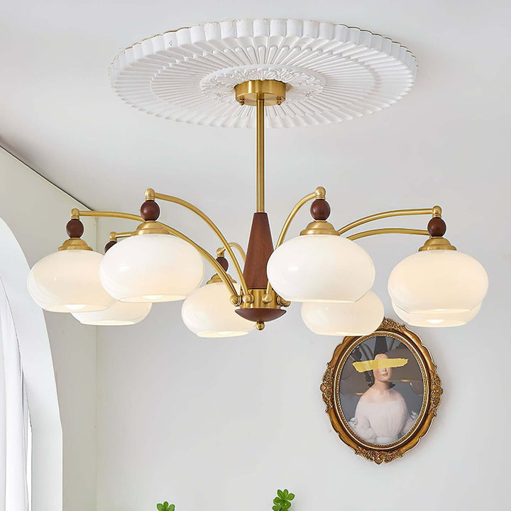 Lustre rétro en bois et laiton