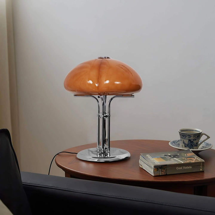 Lampe de table design champignon en verre ambré