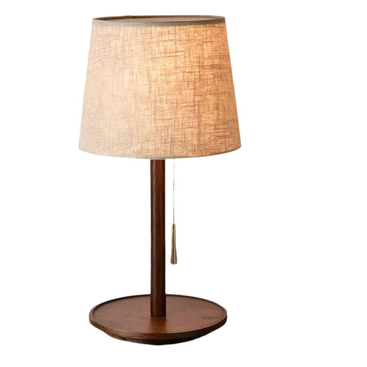 Designer Tischlampe Nussbaumholz mit Stoffschirm