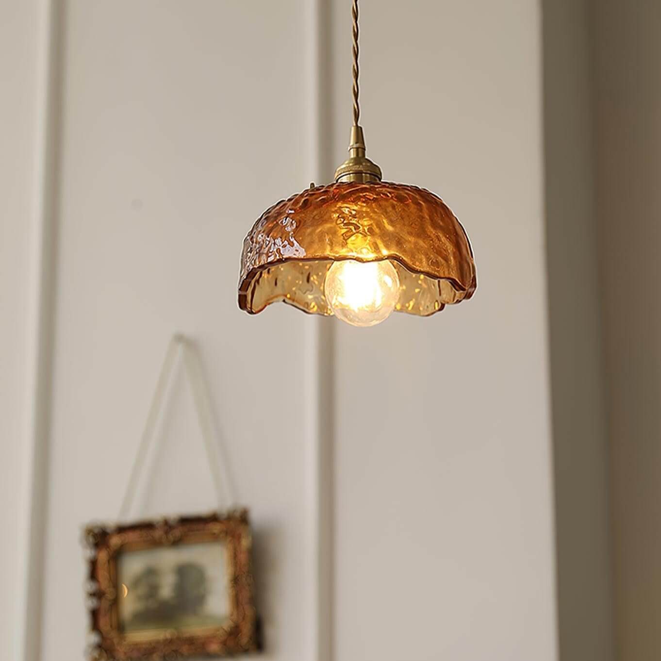 Suspension vintage en verre marron clair