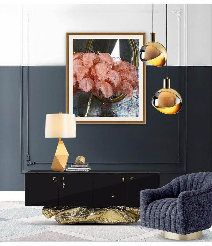 Suspension dorée en verre fumé