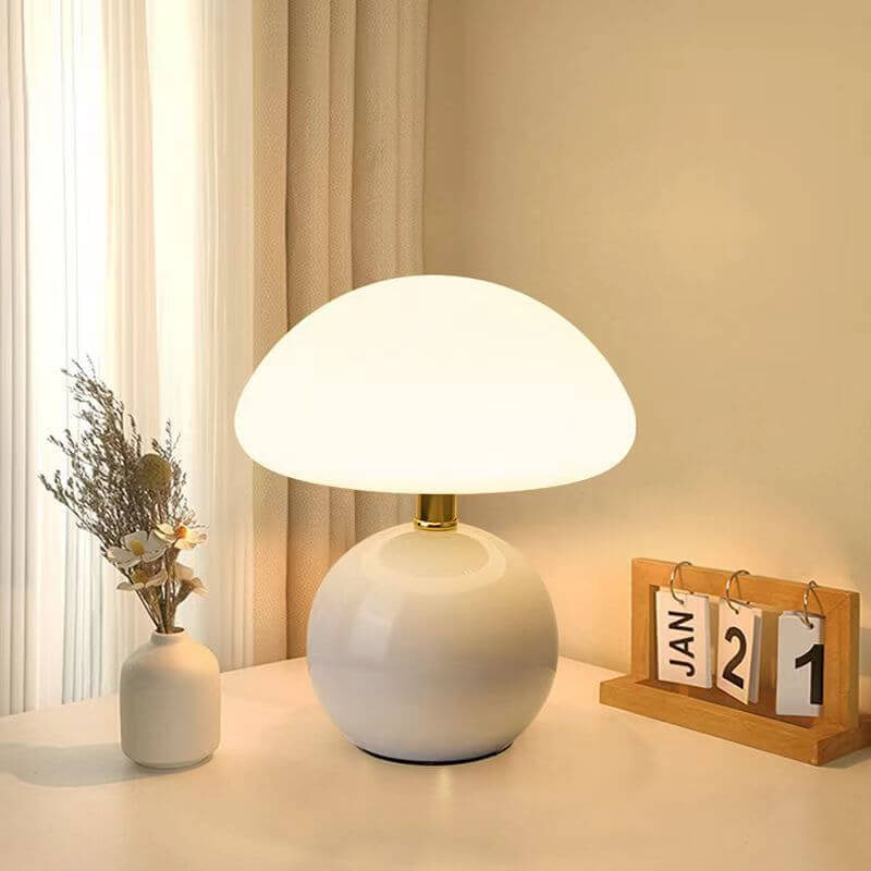 Pilz Design Tischleuchte Keramik Creme