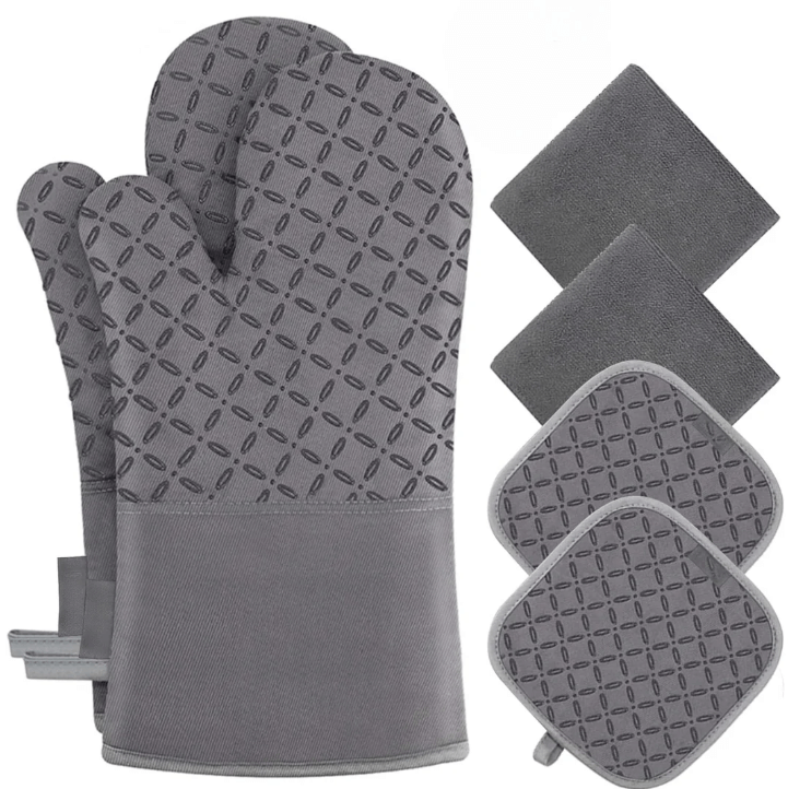 Ensemble de 6 gants de cuisine et maniques résistants à la chaleur