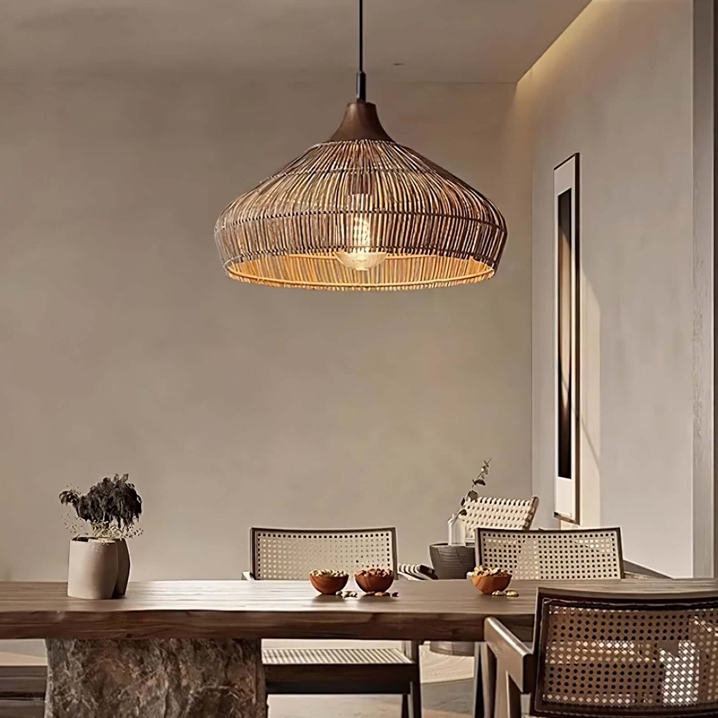 Hängeleuchte Rattanlampe Holz