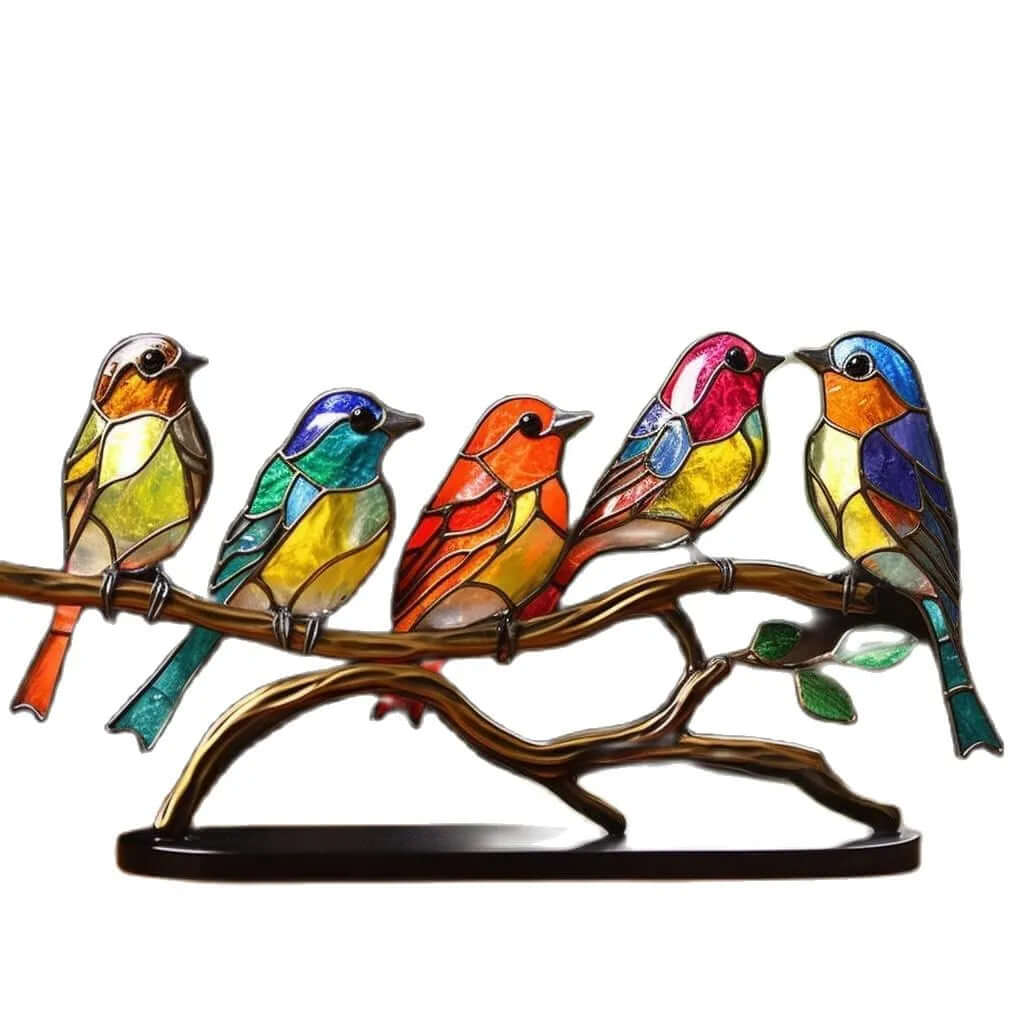 Sculpture d'oiseau décorative - Oiseaux colorés sur une branche