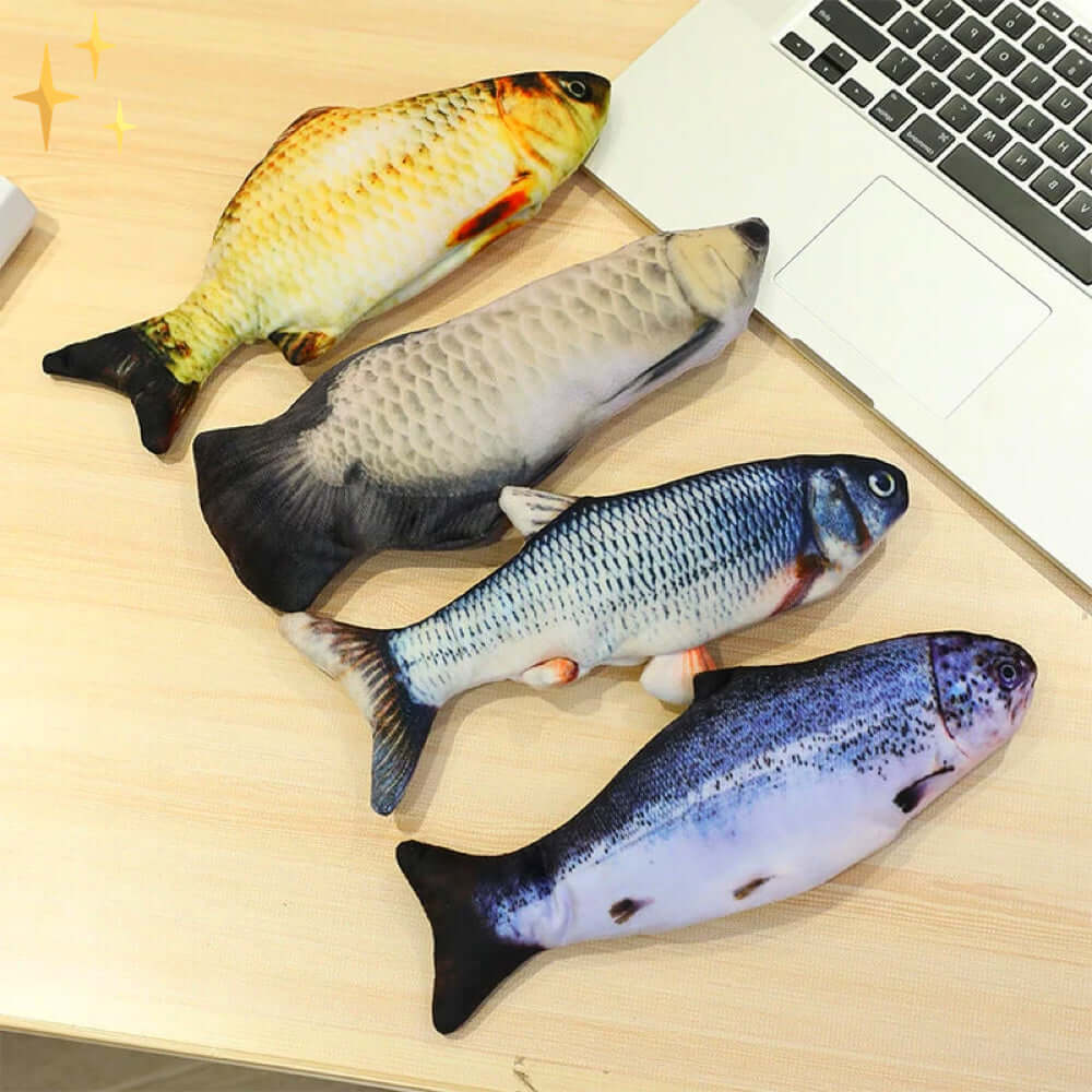 Ensemble de jouets interactifs pour chat - 4 poissons mobiles