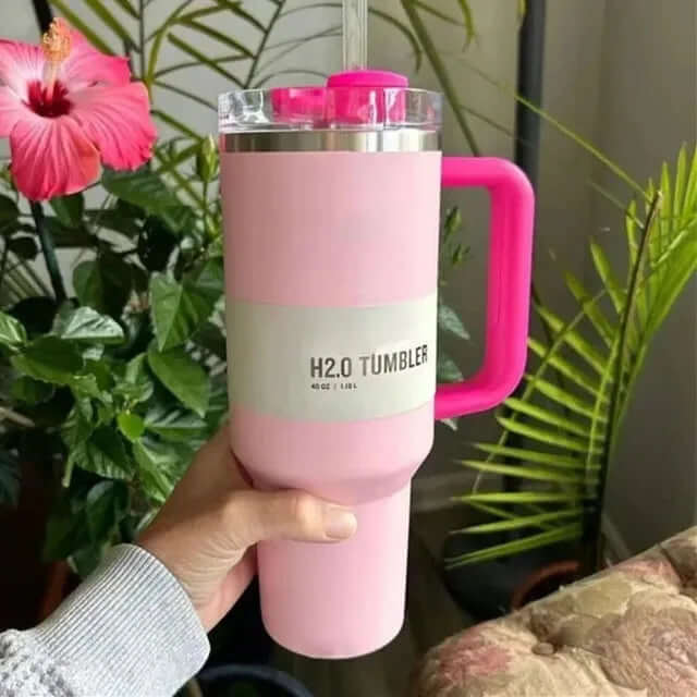 40oz Isolierter Edelstahl Reisebecher mit Griff & Strohhalm