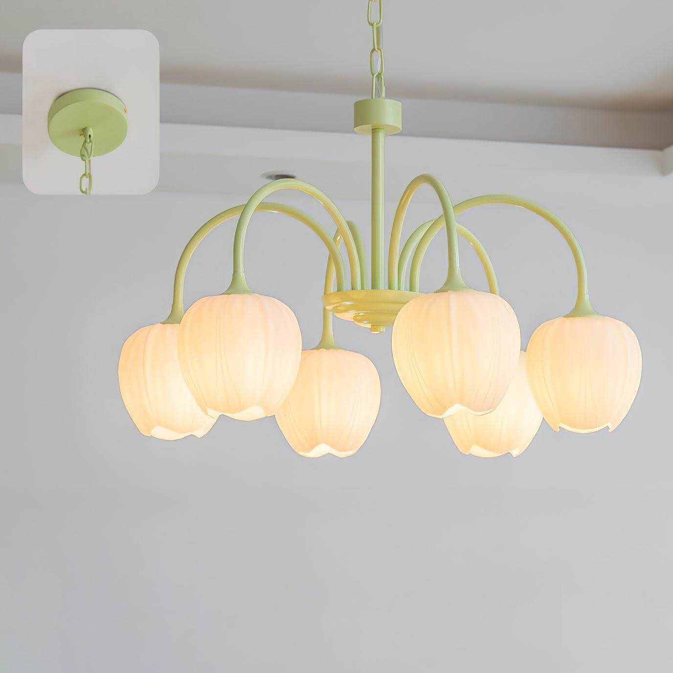 Tulpen-Matcha-Kronleuchter - 5-8 Leuchten