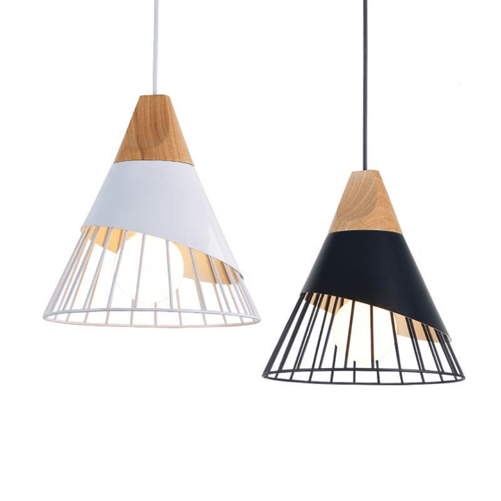 Lampe suspendue industrielle scandinave en bois et métal
