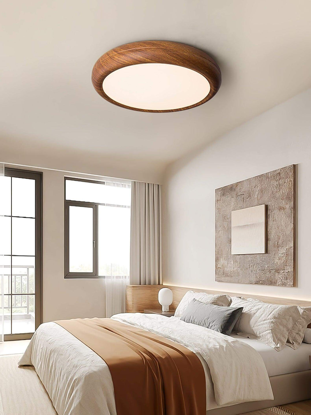 Plafonnier LED aspect bois moderne rond