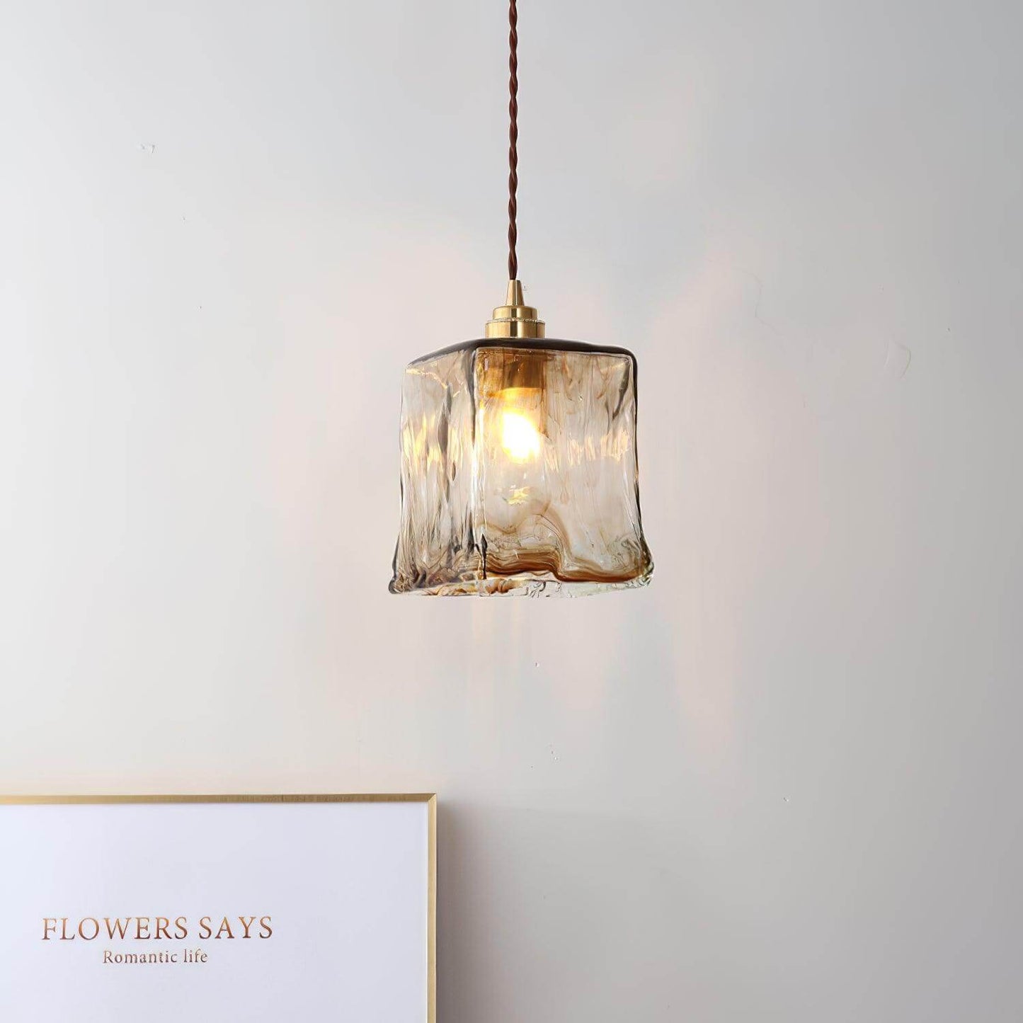 Suspension vintage en verre marron clair